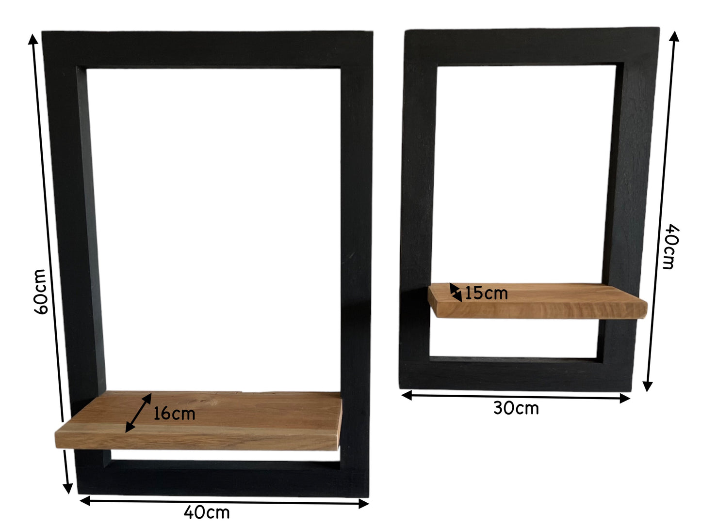 2er-Set Hängeregal aus Holz mit schwarzem Rahmen und naturbrauner Abstellfläche Wandregal Modern Wanddeko Ablage Regal Wandbild