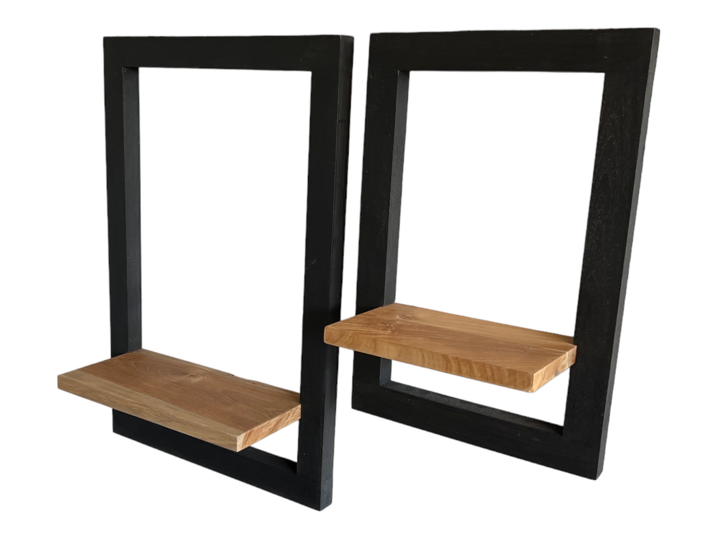 2er-Set Hängeregal aus Holz mit schwarzem Rahmen und naturbrauner Abstellfläche Wandregal Modern Wanddeko Ablage Regal Wandbild