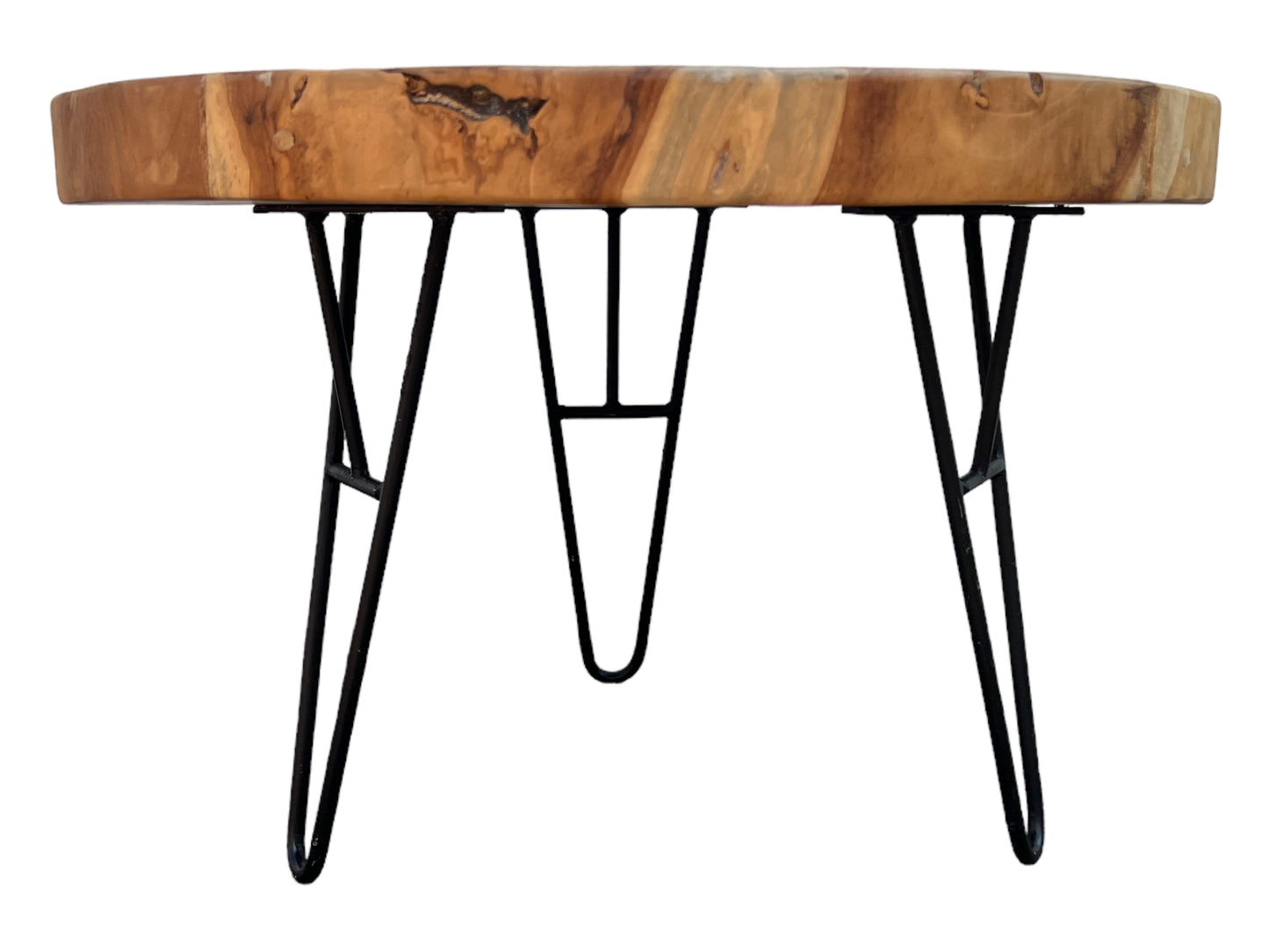 Runder Beistelltisch aus Holz und Metall: Natürlicher Stil trifft auf modernes Design