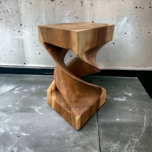 Holz Beistelltisch -  Holzhocker Couchtisch - Handgefertigt - Gedreht aus massivem Suarholz - 50x28x28 cm