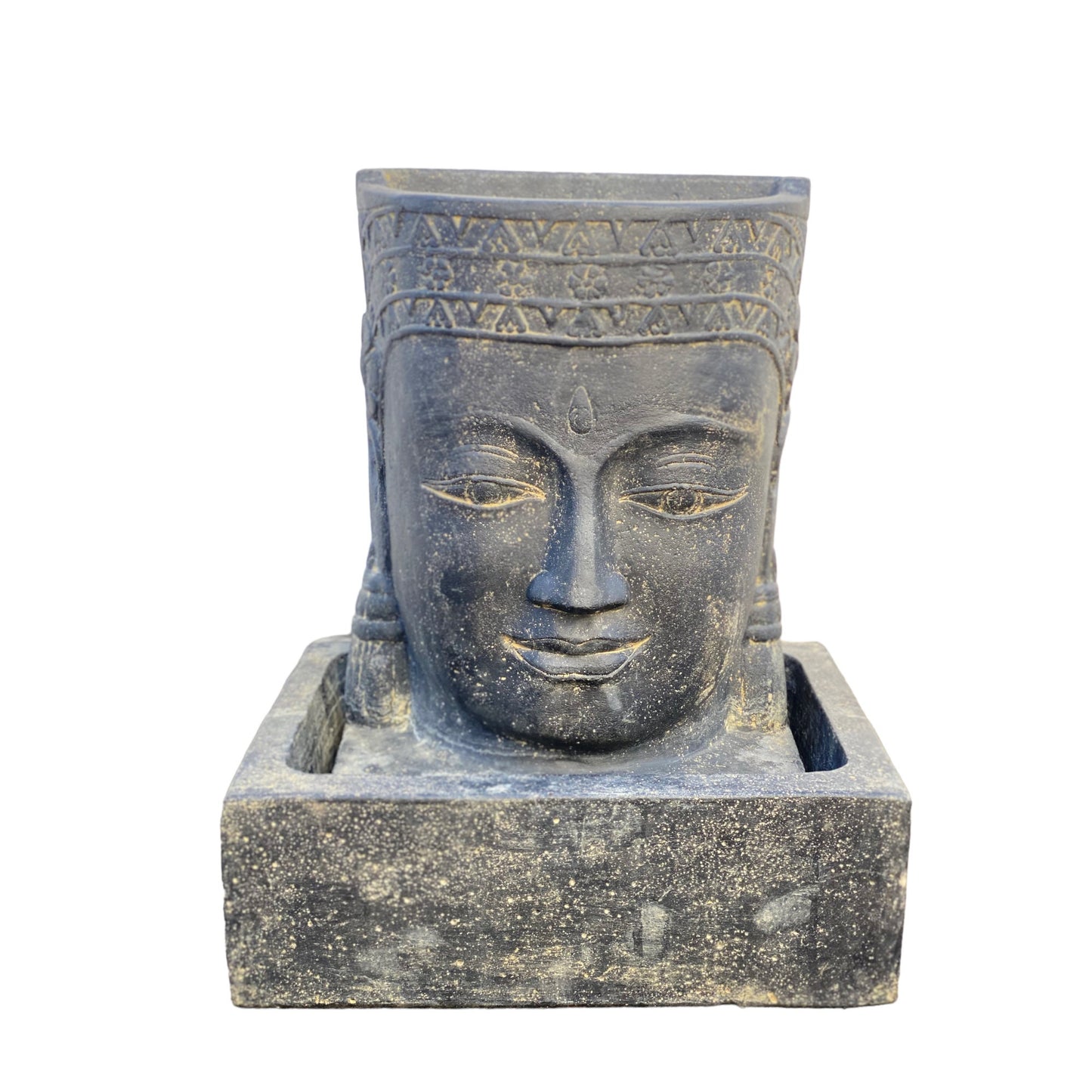 FaHome Khmer Kopf Springbrunnen Buddha Wasserfall Steinguss Wasserspiel inkl. Pumpe