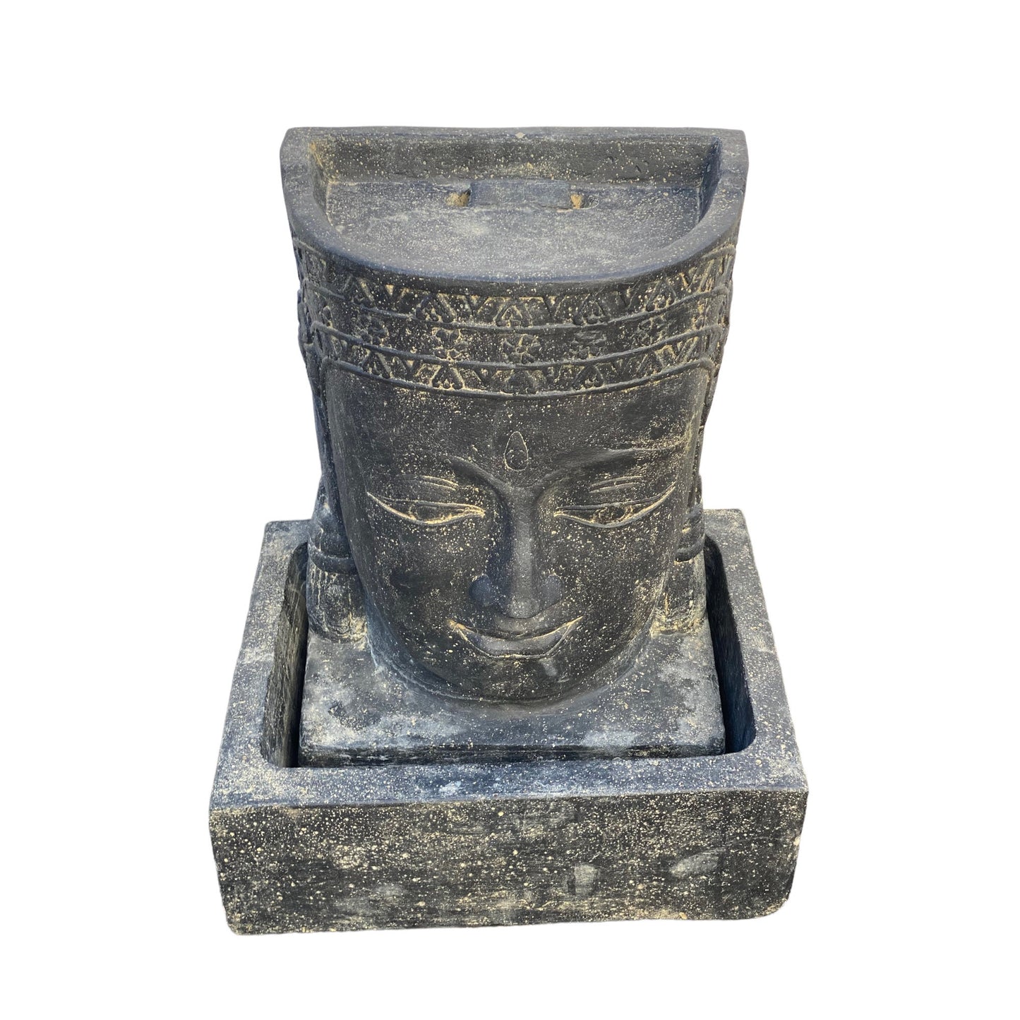 FaHome Khmer Kopf Springbrunnen Buddha Wasserfall Steinguss Wasserspiel inkl. Pumpe