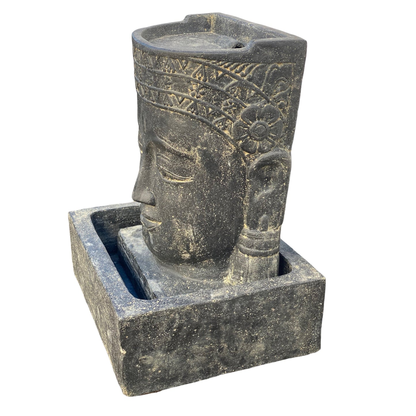 FaHome Khmer Kopf Springbrunnen Buddha Wasserfall Steinguss Wasserspiel inkl. Pumpe