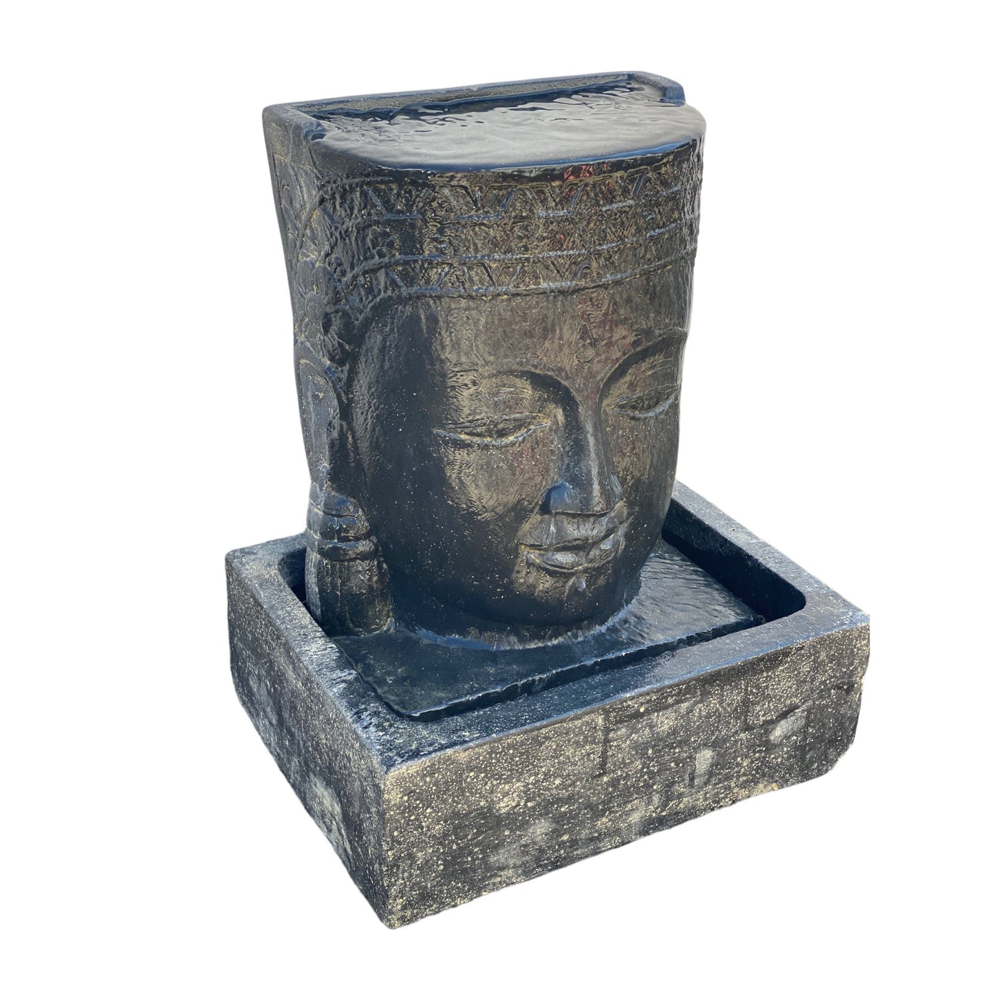 FaHome Khmer Kopf Springbrunnen Buddha Wasserfall Steinguss Wasserspiel inkl. Pumpe