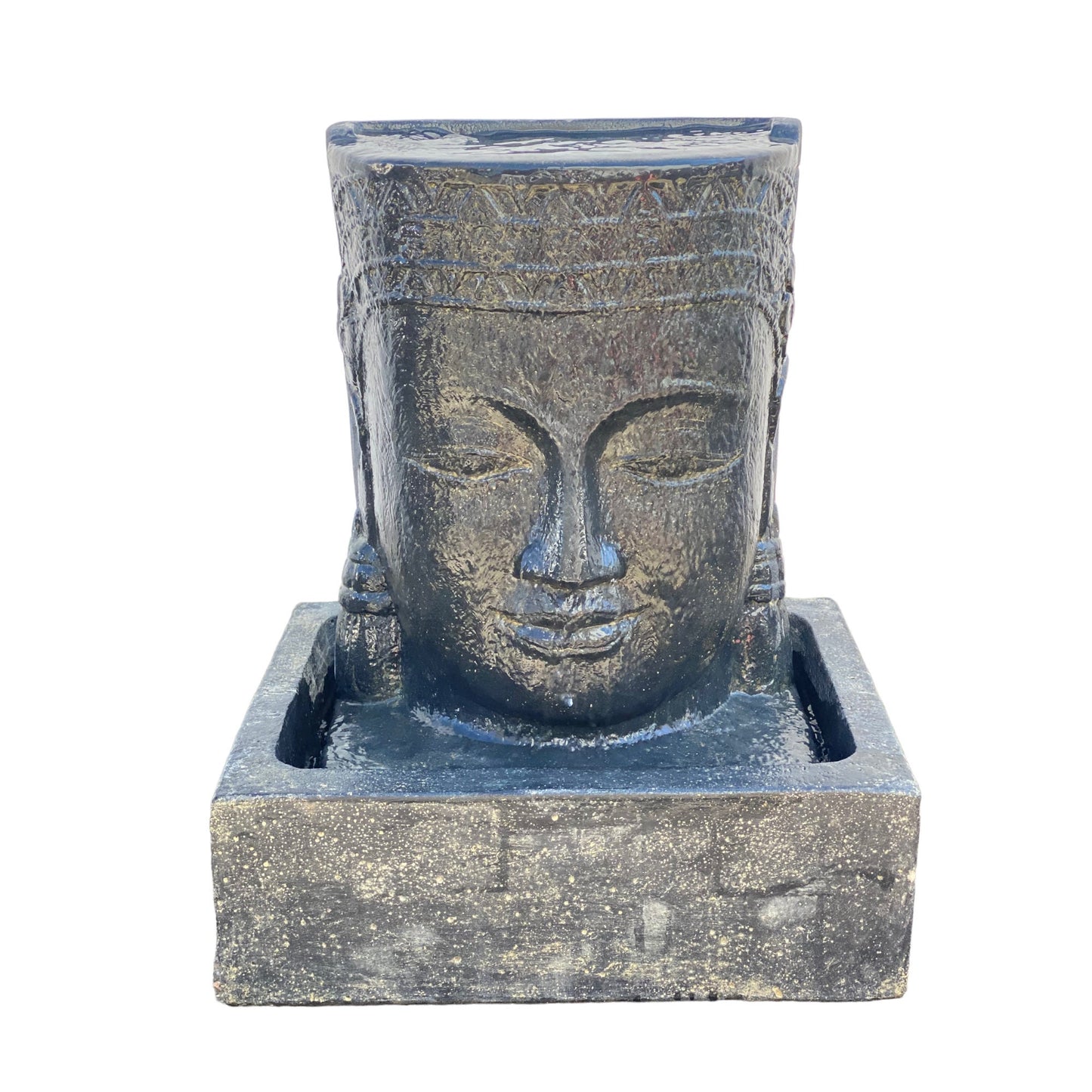 FaHome Khmer Kopf Springbrunnen Buddha Wasserfall Steinguss Wasserspiel inkl. Pumpe