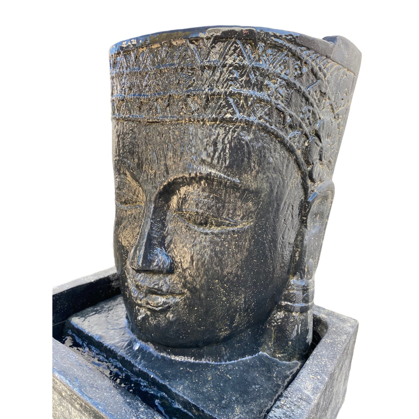 FaHome Khmer Kopf Springbrunnen Buddha Wasserfall Steinguss Wasserspiel inkl. Pumpe