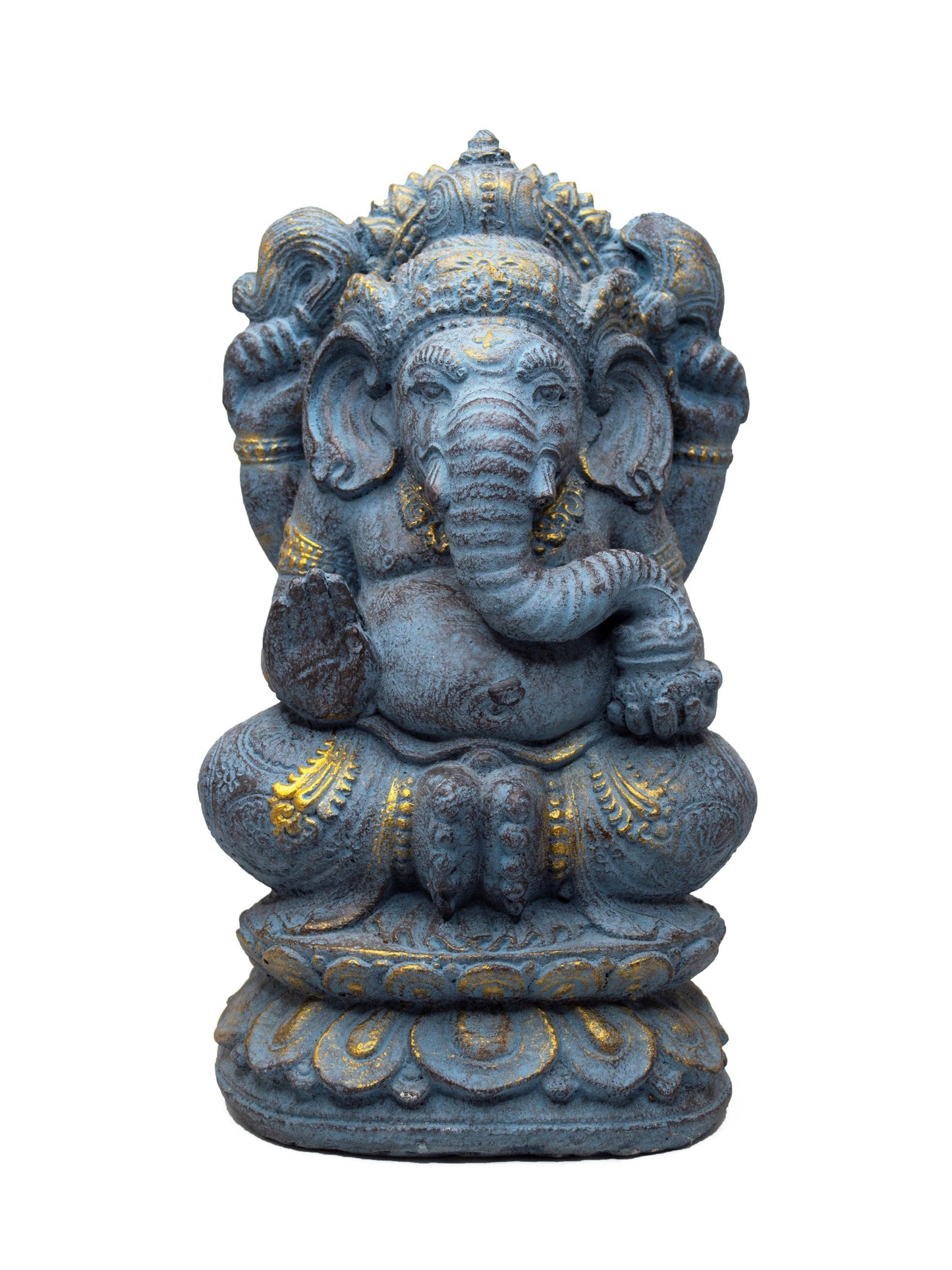 Ganesha Skulptur 34cm - Elefantenkopf Hindu Gottheit Statue - Handgefertigte Glücksbringer Figur - Spirituelle Dekoration - Blau