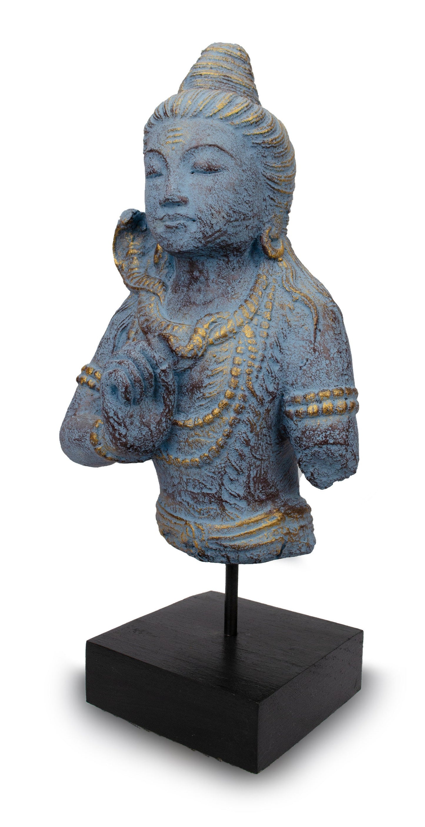 Lord Shiva Skulptur Figur Buddha Stein Sockel Deko statue ca 38cm blau