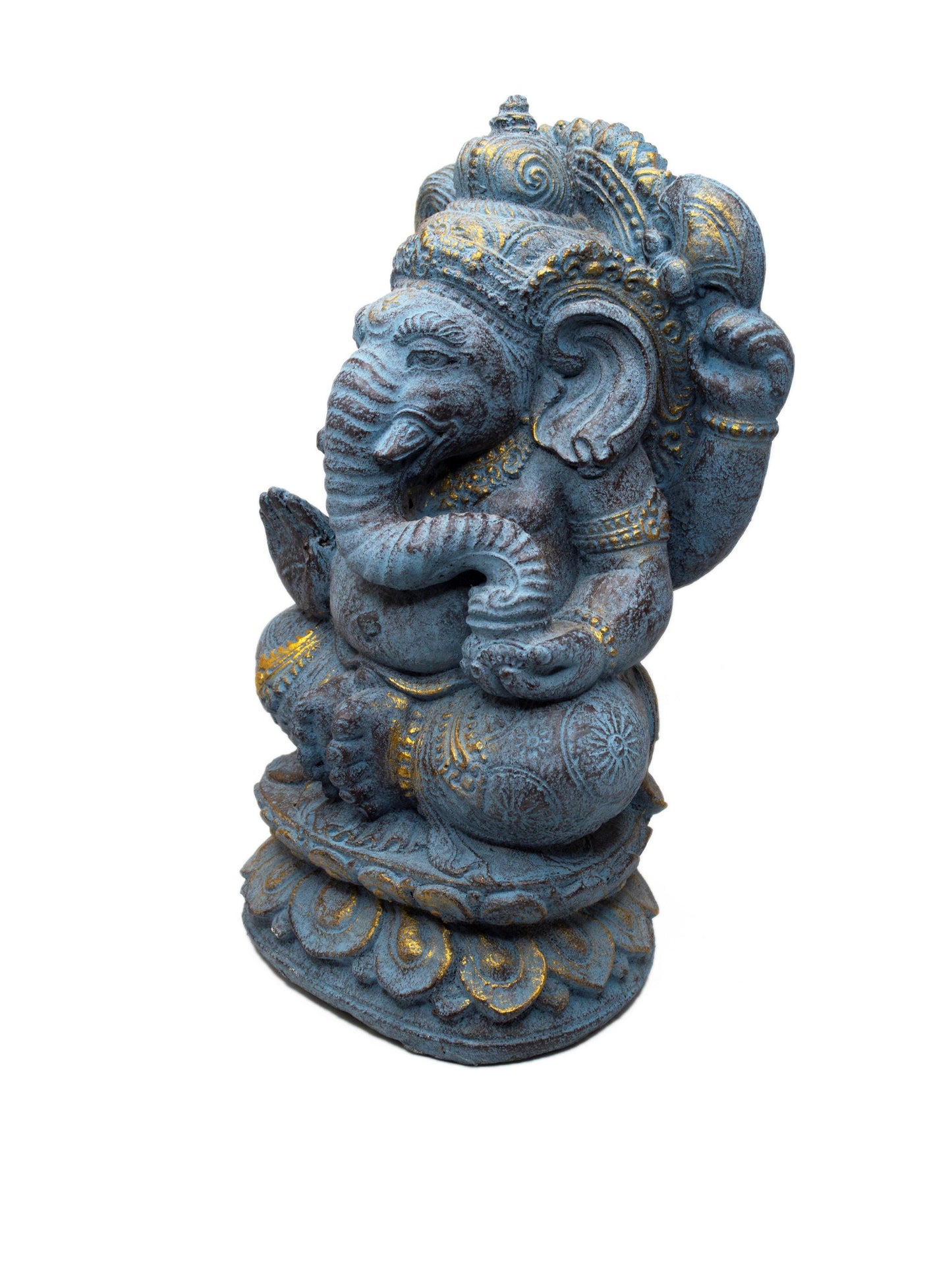 Ganesha Skulptur 34cm - Elefantenkopf Hindu Gottheit Statue - Handgefertigte Glücksbringer Figur - Spirituelle Dekoration - Blau