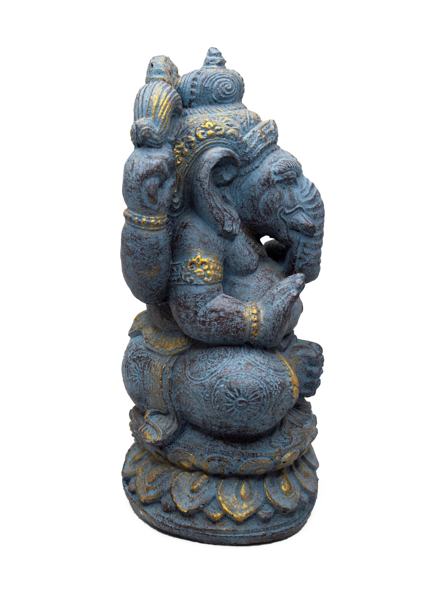 Ganesha Skulptur 34cm - Elefantenkopf Hindu Gottheit Statue - Handgefertigte Glücksbringer Figur - Spirituelle Dekoration - Blau