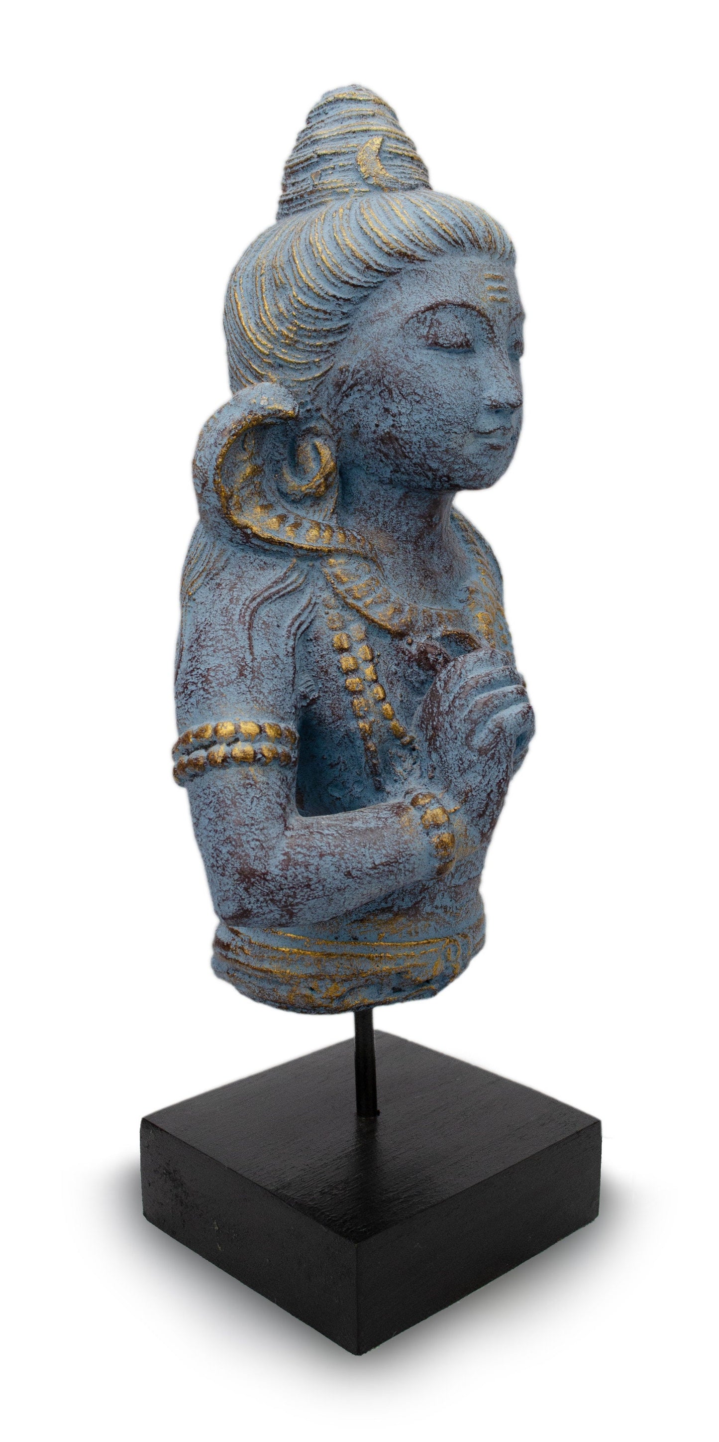 Lord Shiva Skulptur Figur Buddha Stein Sockel Deko statue ca 38cm blau