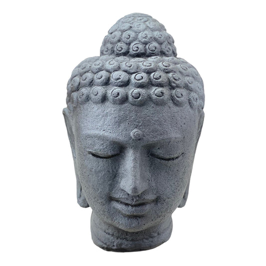 Buddha Kopf - Garten Deko Raumdeko - Gegossene Stein Figur Wetterfest - Steingemisch Grau - 30x19x21 cm