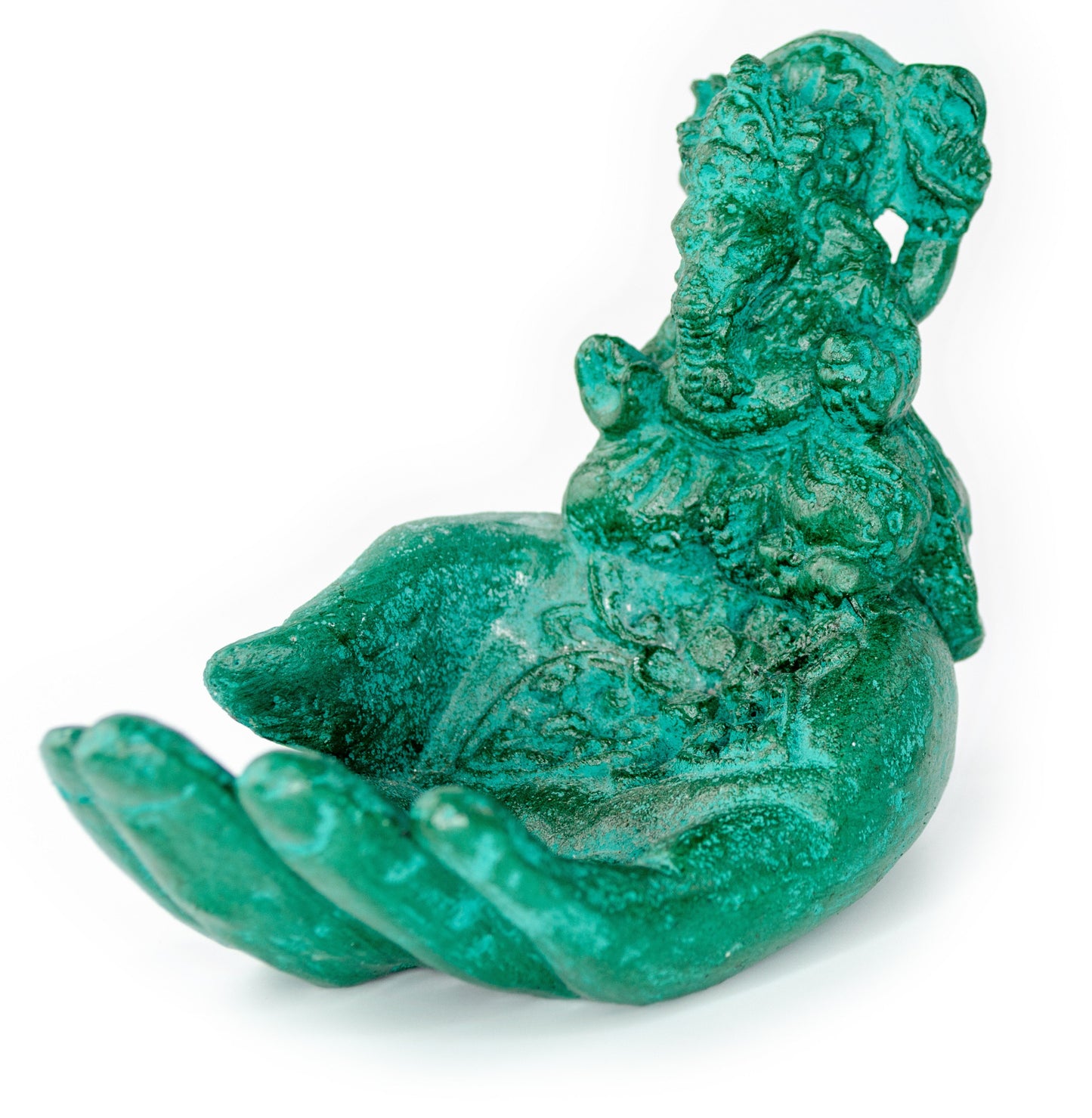 Ganesha Stein Hand Skulptur Figur Räucherstäbchenhalter Elefant ca. 15cm Grün Dekoration