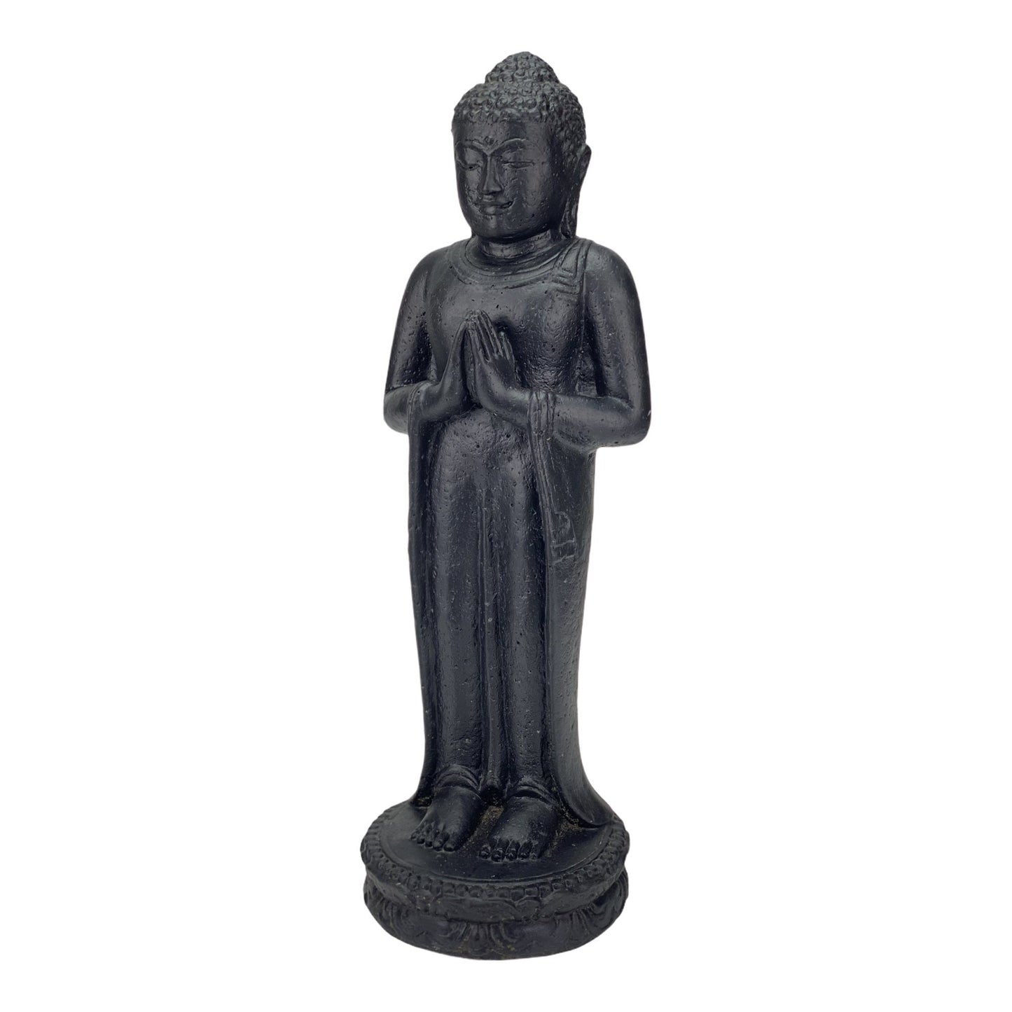 Buddha Figur Stein Garten stehend Lavasand Skulptur 50cm Wetterfest Schwarz