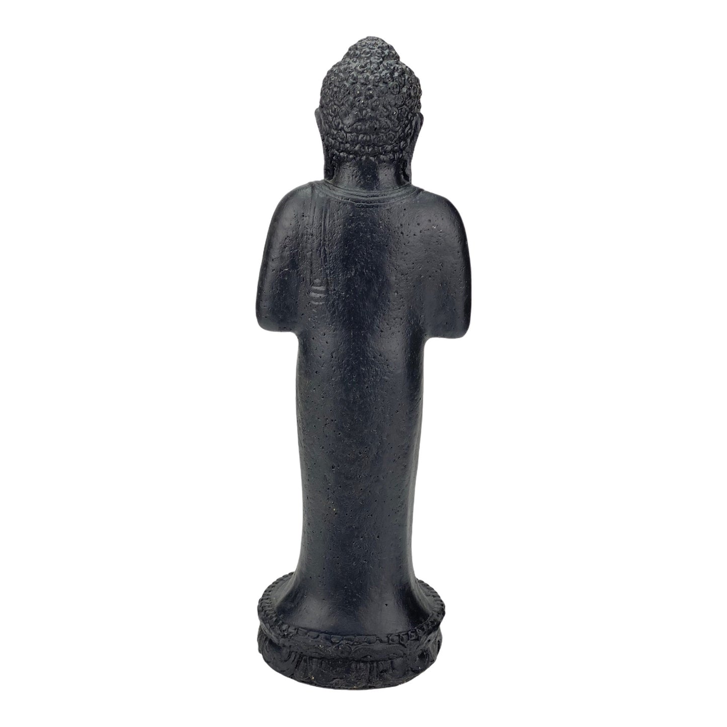 Buddha Figur Stein Garten stehend Lavasand Skulptur 50cm Wetterfest Schwarz