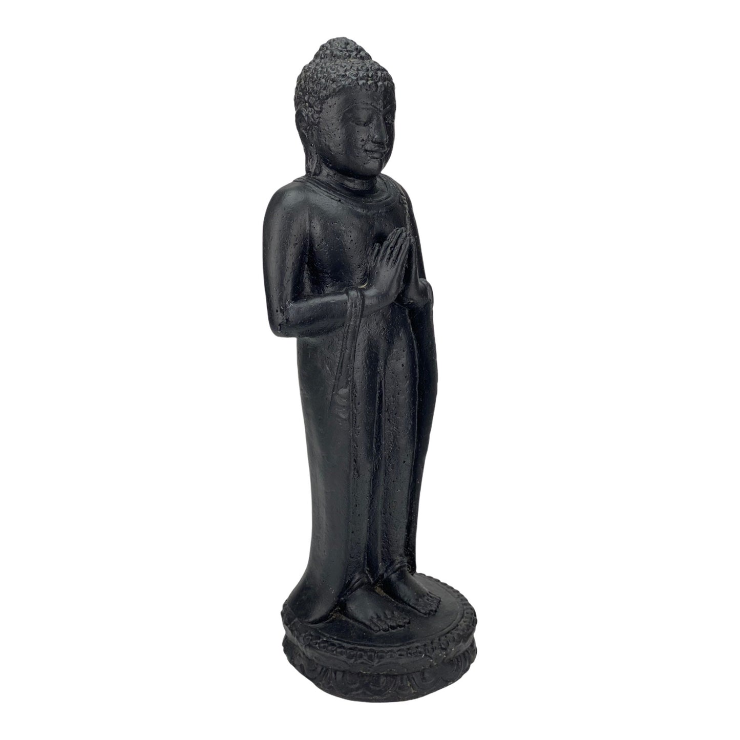 Buddha Figur Stein Garten stehend Lavasand Skulptur 50cm Wetterfest Schwarz