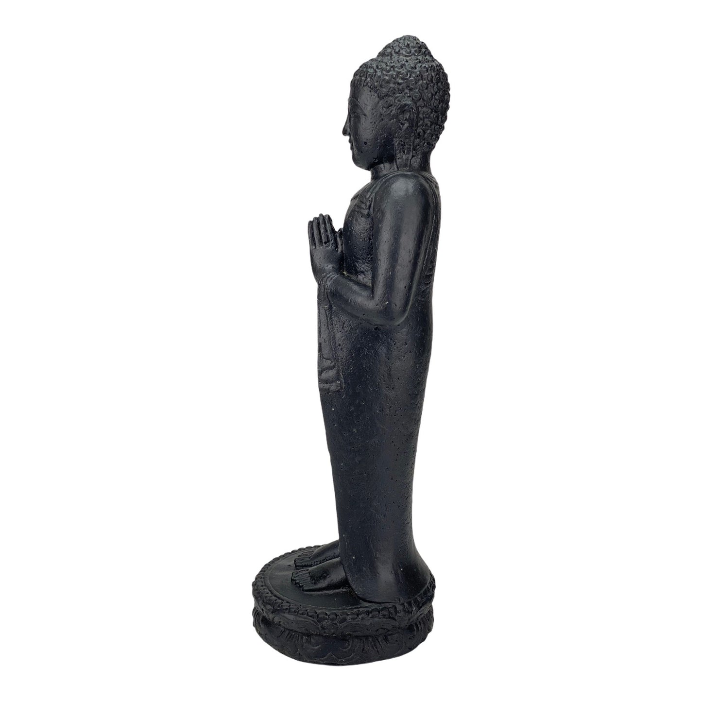 Buddha Figur Stein Garten stehend Lavasand Skulptur 50cm Wetterfest Schwarz