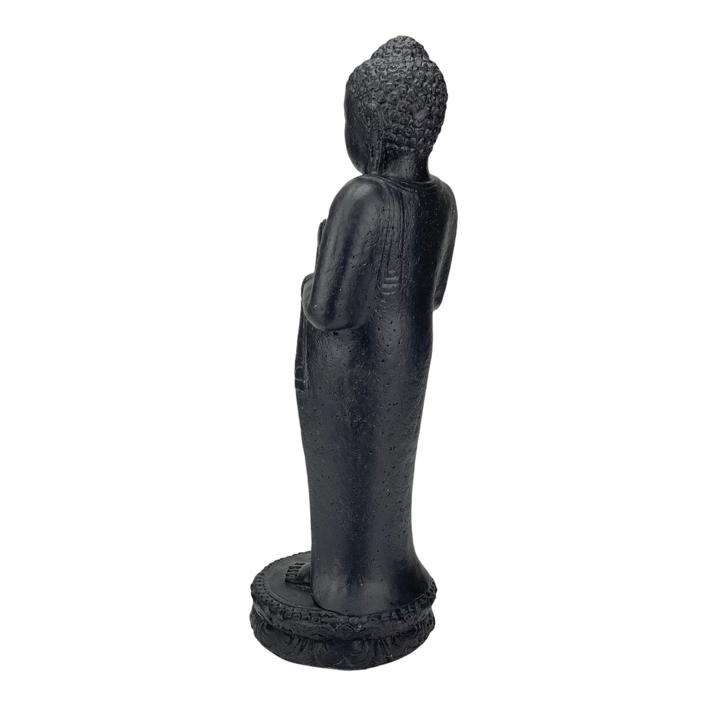 Buddha Figur Stein Garten stehend Lavasand Skulptur 50cm Wetterfest Schwarz