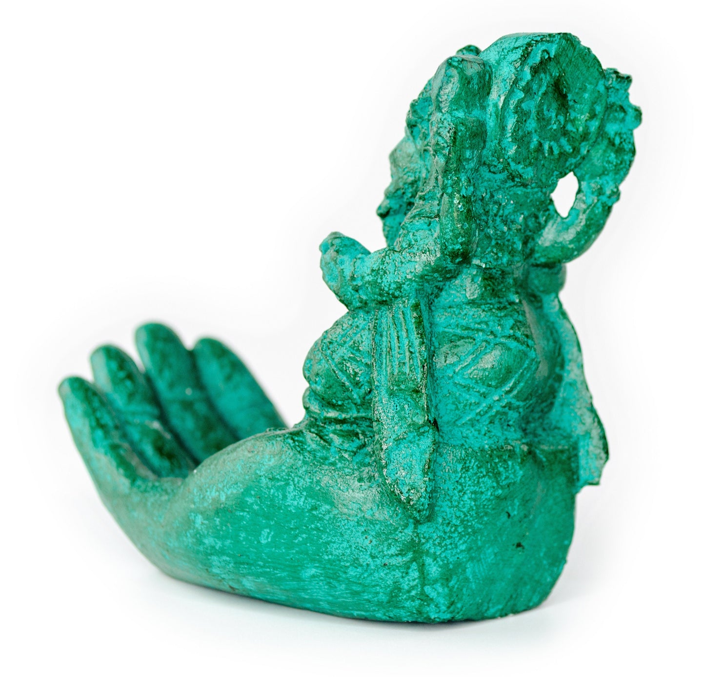 Ganesha Stein Hand Skulptur Figur Räucherstäbchenhalter Elefant ca. 15cm Grün Dekoration