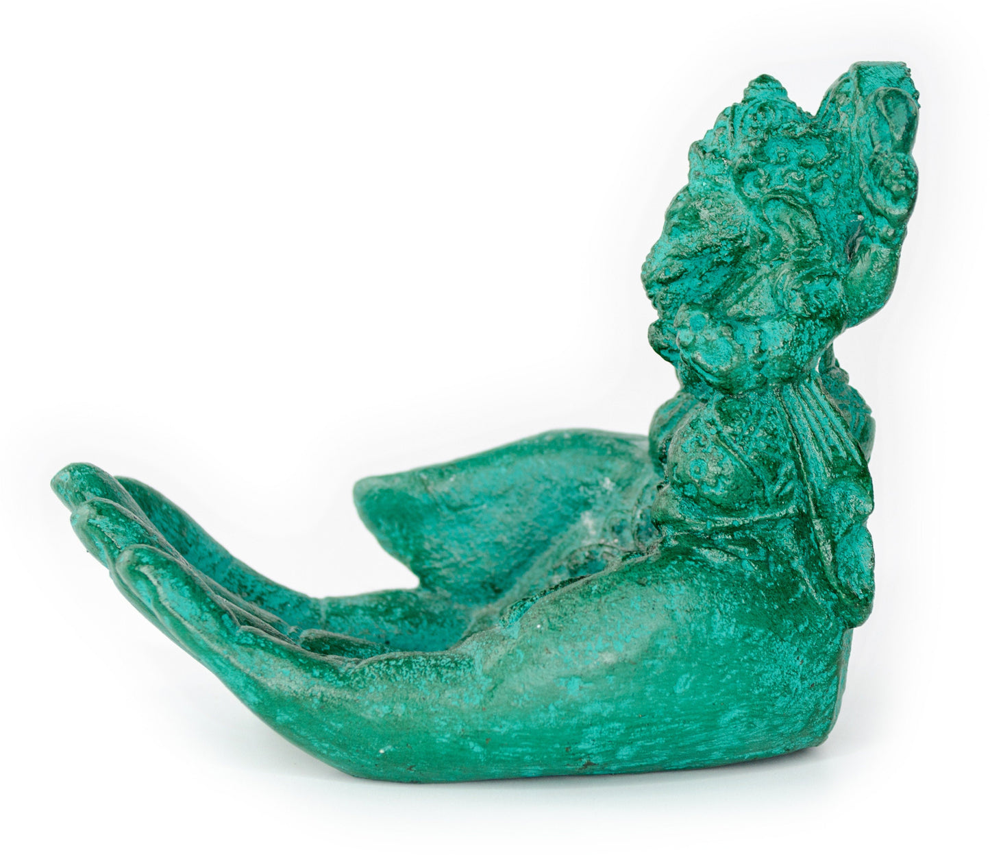 Ganesha Stein Hand Skulptur Figur Räucherstäbchenhalter Elefant ca. 15cm Grün Dekoration