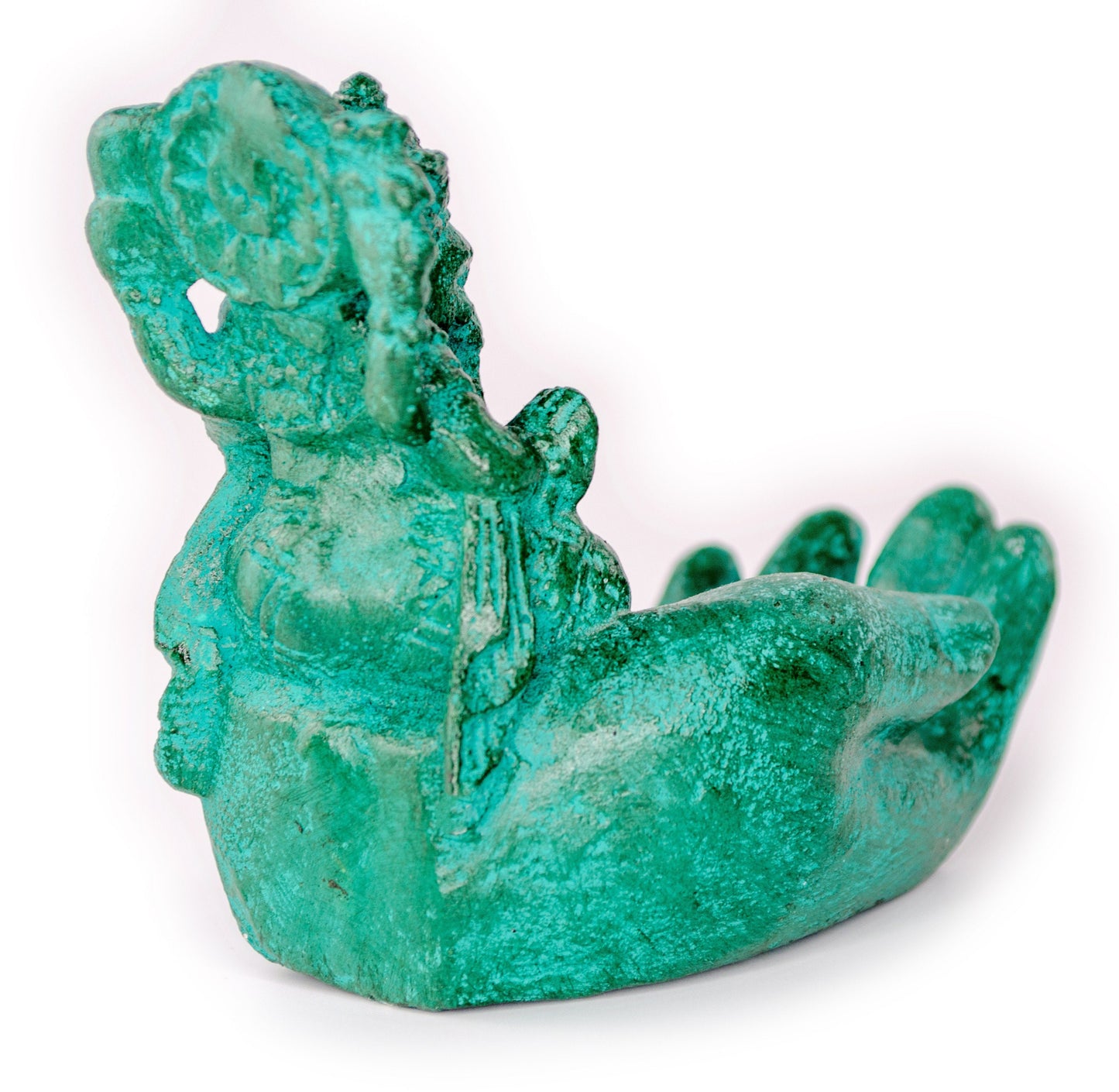 Ganesha Stein Hand Skulptur Figur Räucherstäbchenhalter Elefant ca. 15cm Grün Dekoration