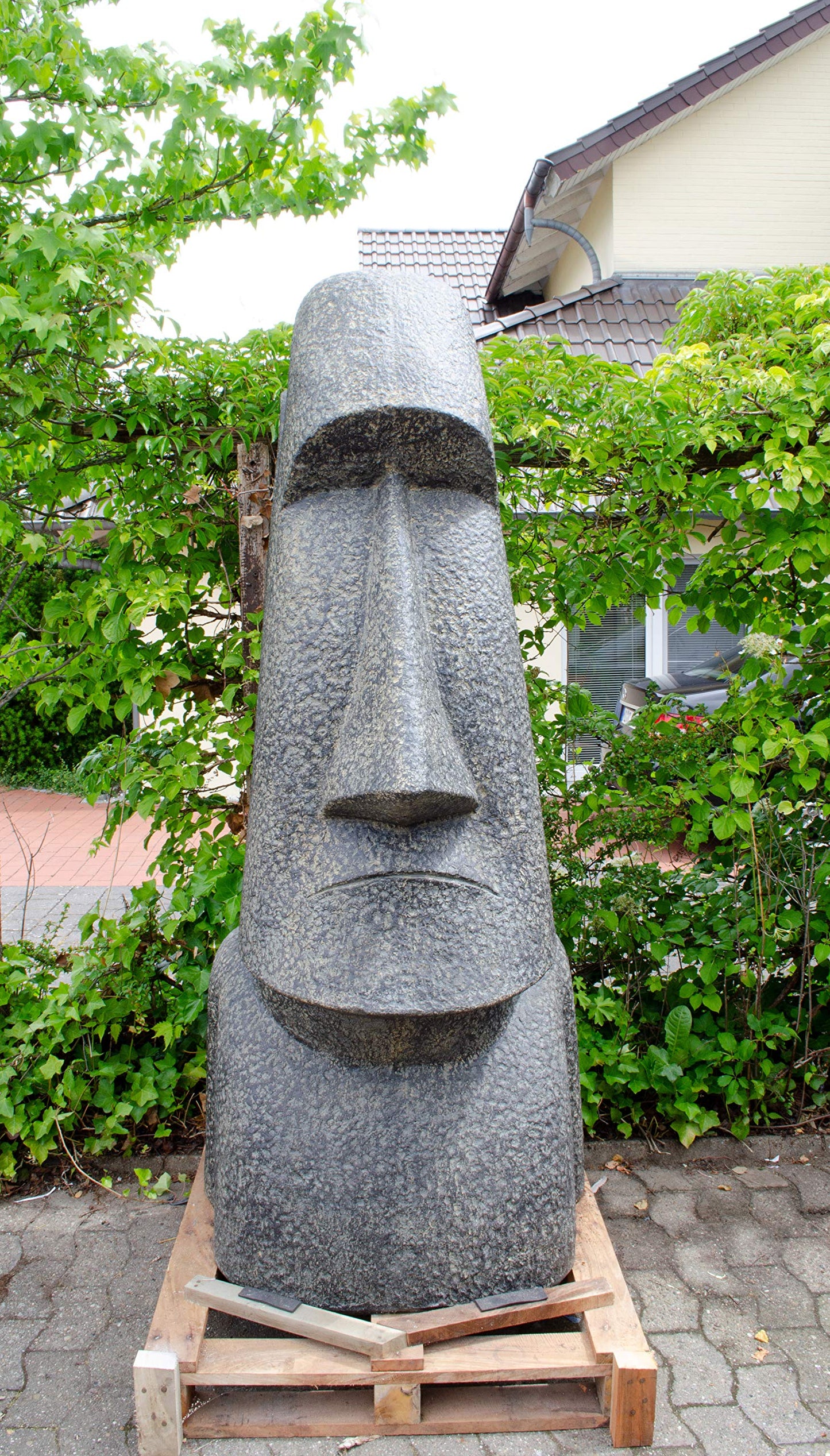 FaHome Moai Kopf Statue Rapa-NUI Skulptur Garten Deko ca. 200 cm Lavasand Stein Osterinsel-Figur Grau