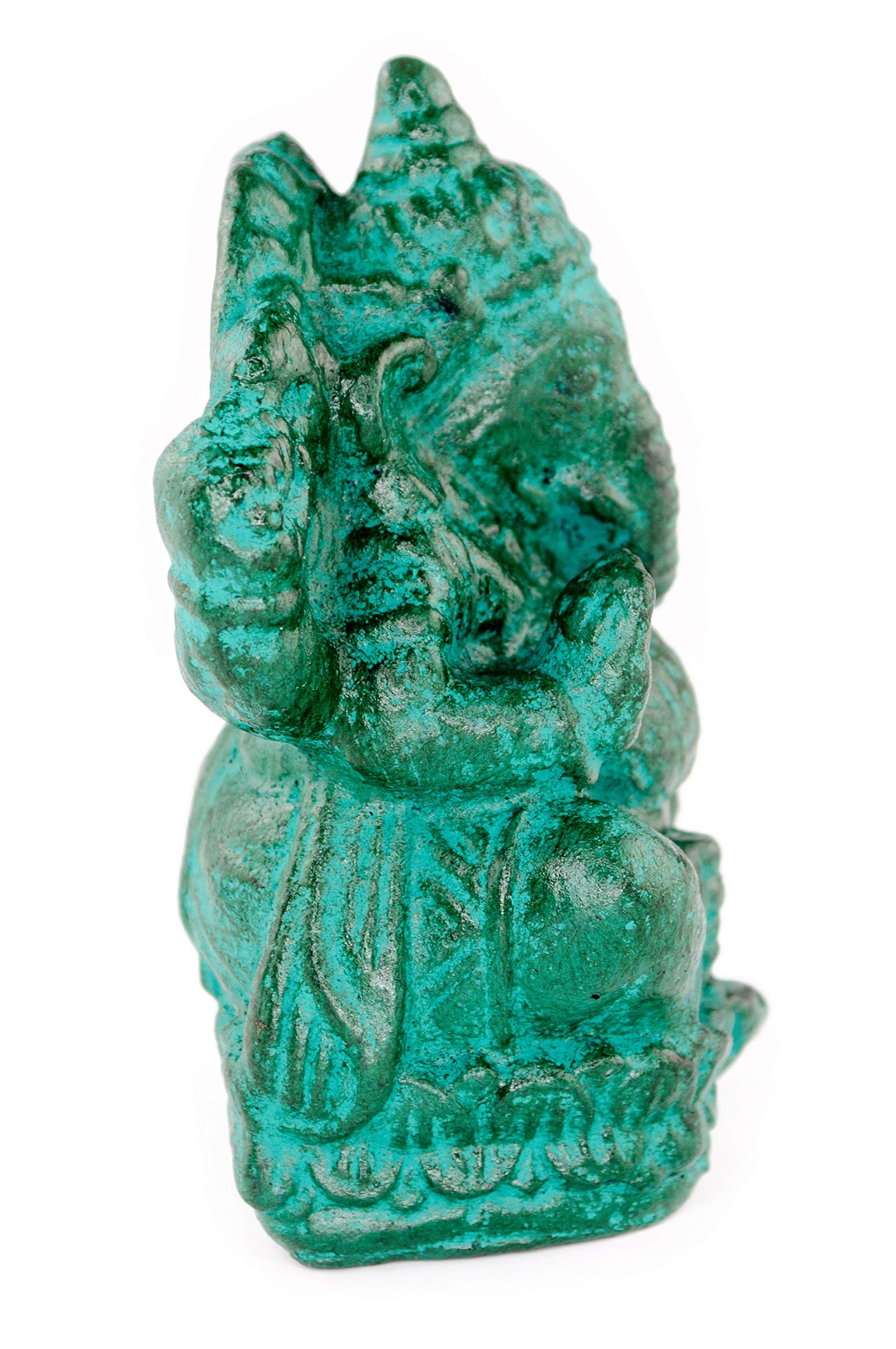 FaHome Ganesha Skulptur Hindu Gottheit Stein Figur Glück Statue ca. 12 cm Elefant Grün