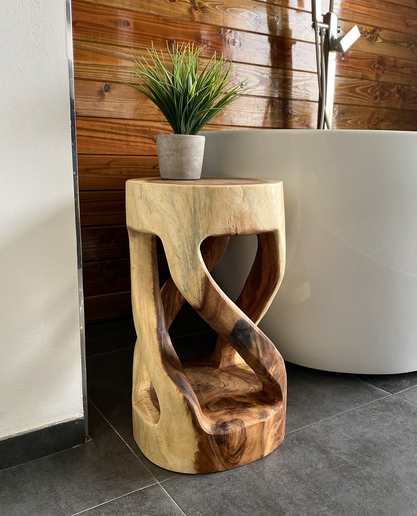 Runde Holzhocker - Edler Beistelltisch Holz (50x28x28cm) - Holz Hocker aus massivem Suarholz - Handgefertigter Beistelltisch aus Holz - Gedrehter Holz Couchtisch