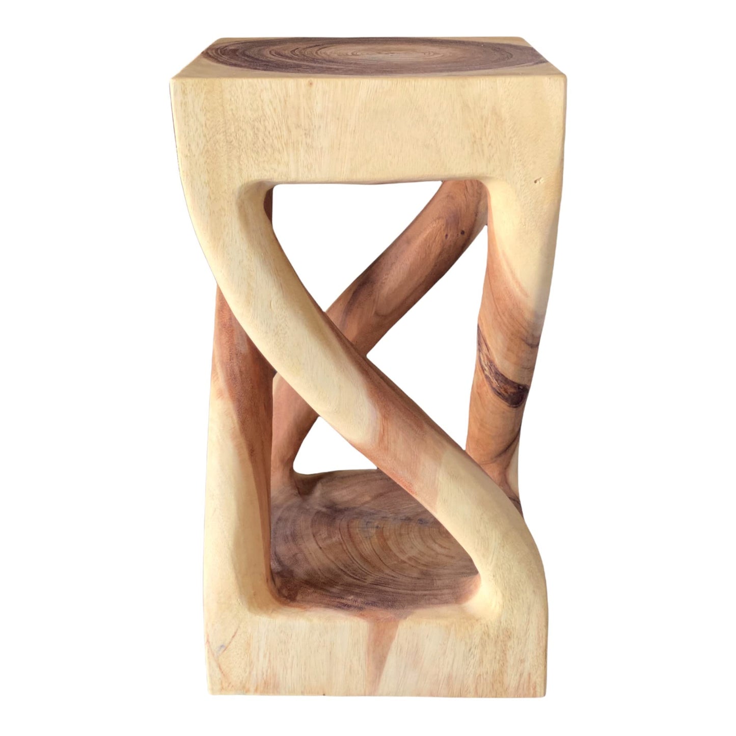 Beistelltisch Holz - Holzhocker Gedreht (50x28x28cm) - Holz Hocker aus massivem Suarholz - Handgefertigter Beistelltisch aus Holz - Vielseitiger Holz Couchtisch in Premiumqualität