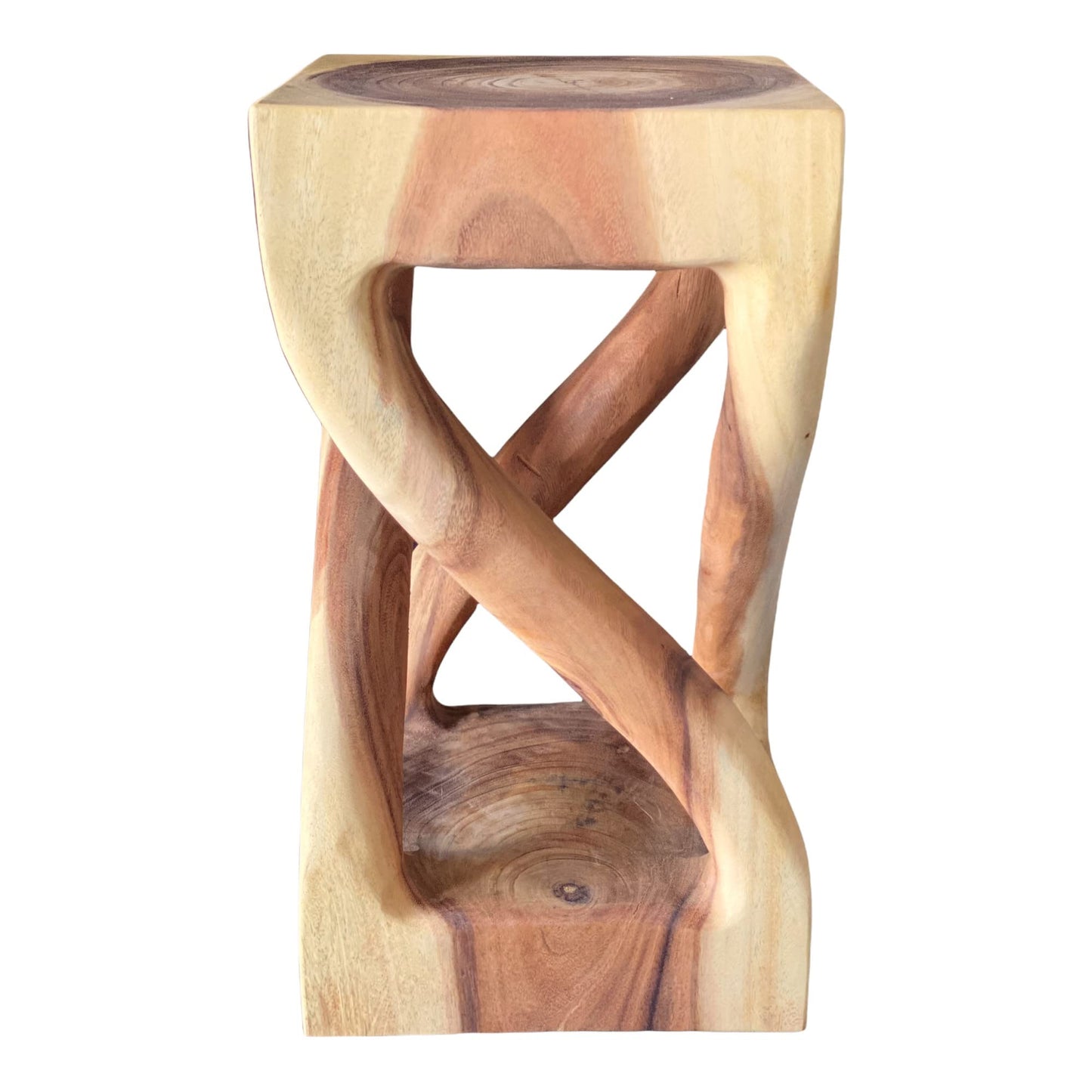 Beistelltisch Holz - Holzhocker Gedreht (50x28x28cm) - Holz Hocker aus massivem Suarholz - Handgefertigter Beistelltisch aus Holz - Vielseitiger Holz Couchtisch in Premiumqualität