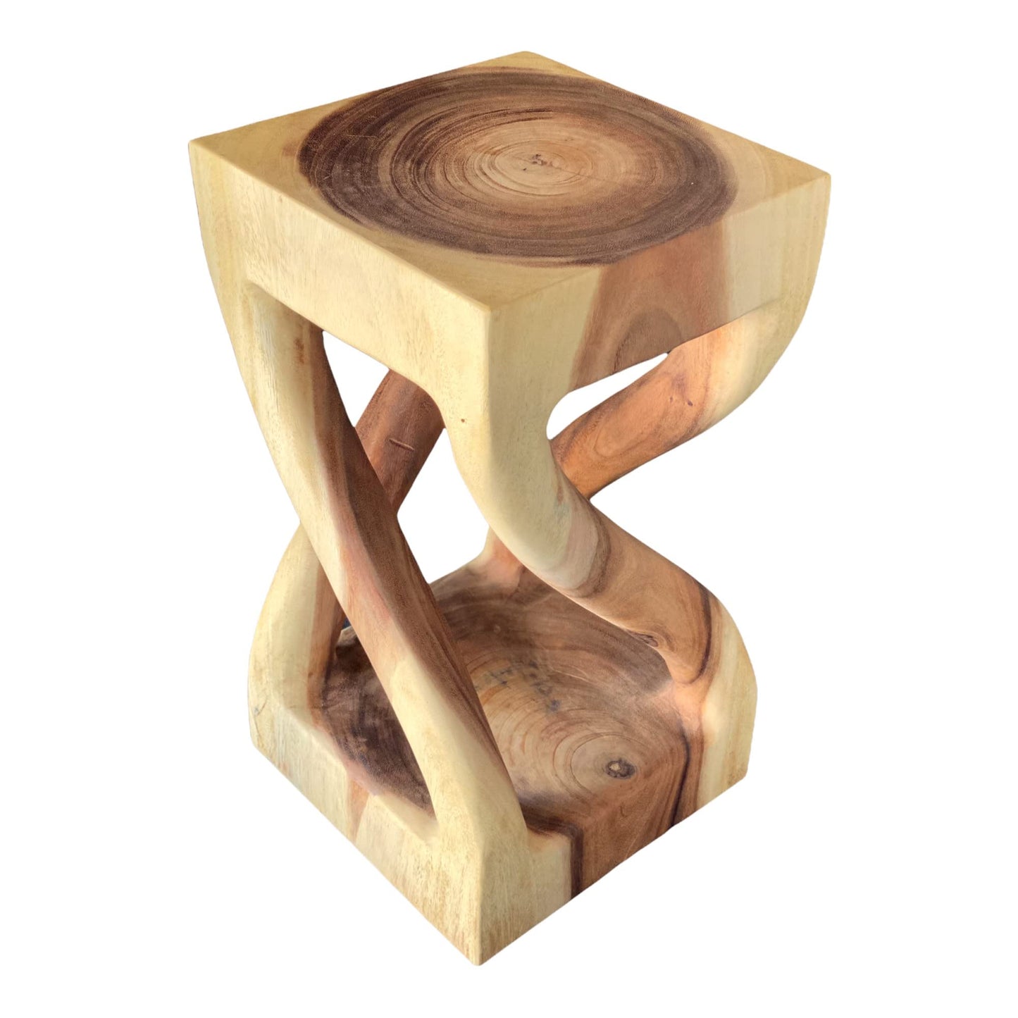 Beistelltisch Holz - Holzhocker Gedreht (50x28x28cm) - Holz Hocker aus massivem Suarholz - Handgefertigter Beistelltisch aus Holz - Vielseitiger Holz Couchtisch in Premiumqualität