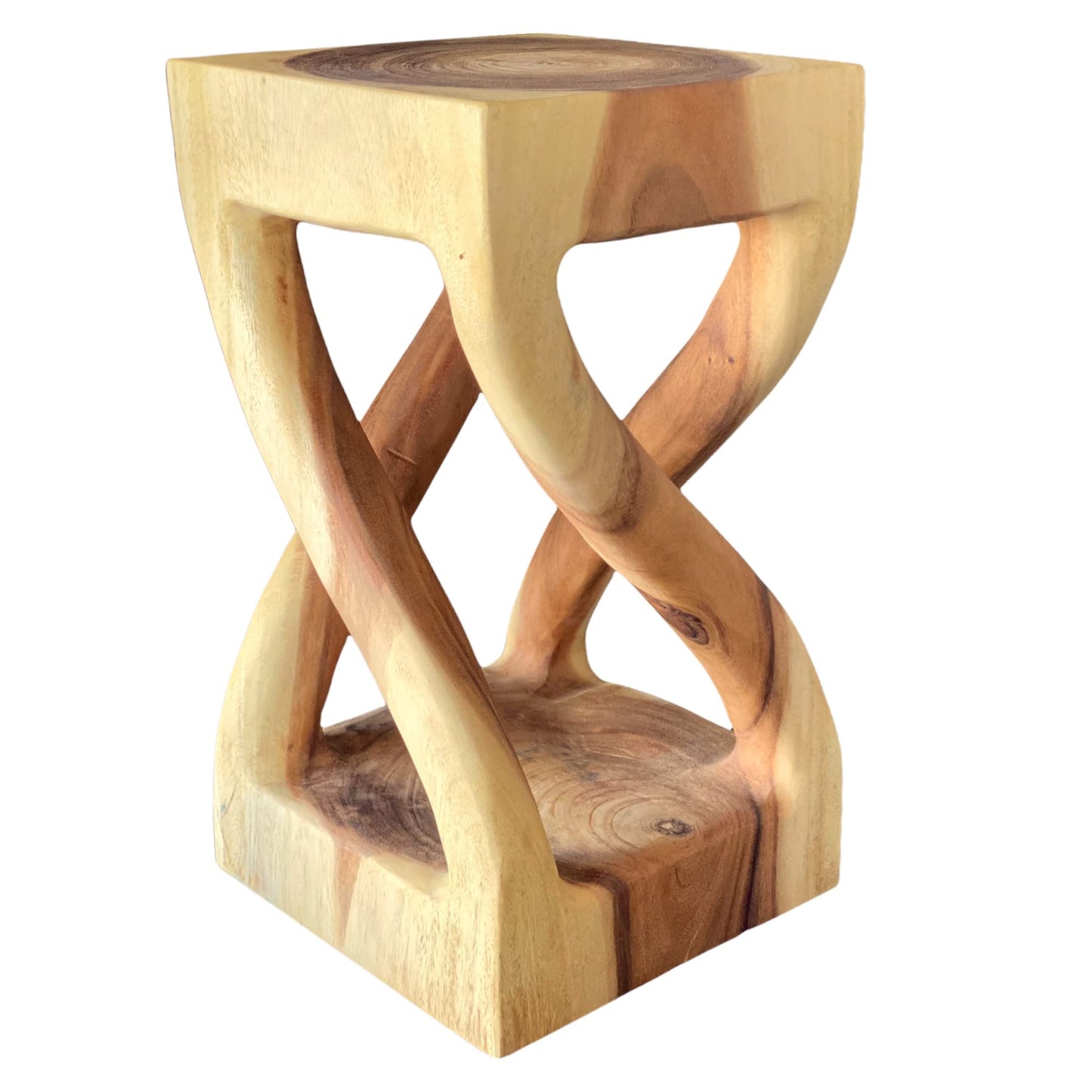 Beistelltisch Holz - Holzhocker Gedreht (50x28x28cm) - Holz Hocker aus massivem Suarholz - Handgefertigter Beistelltisch aus Holz - Vielseitiger Holz Couchtisch in Premiumqualität