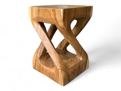 Holz Beistelltisch - Holzhocker Couchtisch - Handgefertigt – Kantig gedreht aus massivem Suarholz - 50x28x28 cm