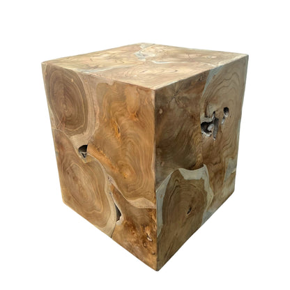 Handcrafted side table made of natural wood mosaic - Versatile as a coffee table, bedside table, stool or plant stool