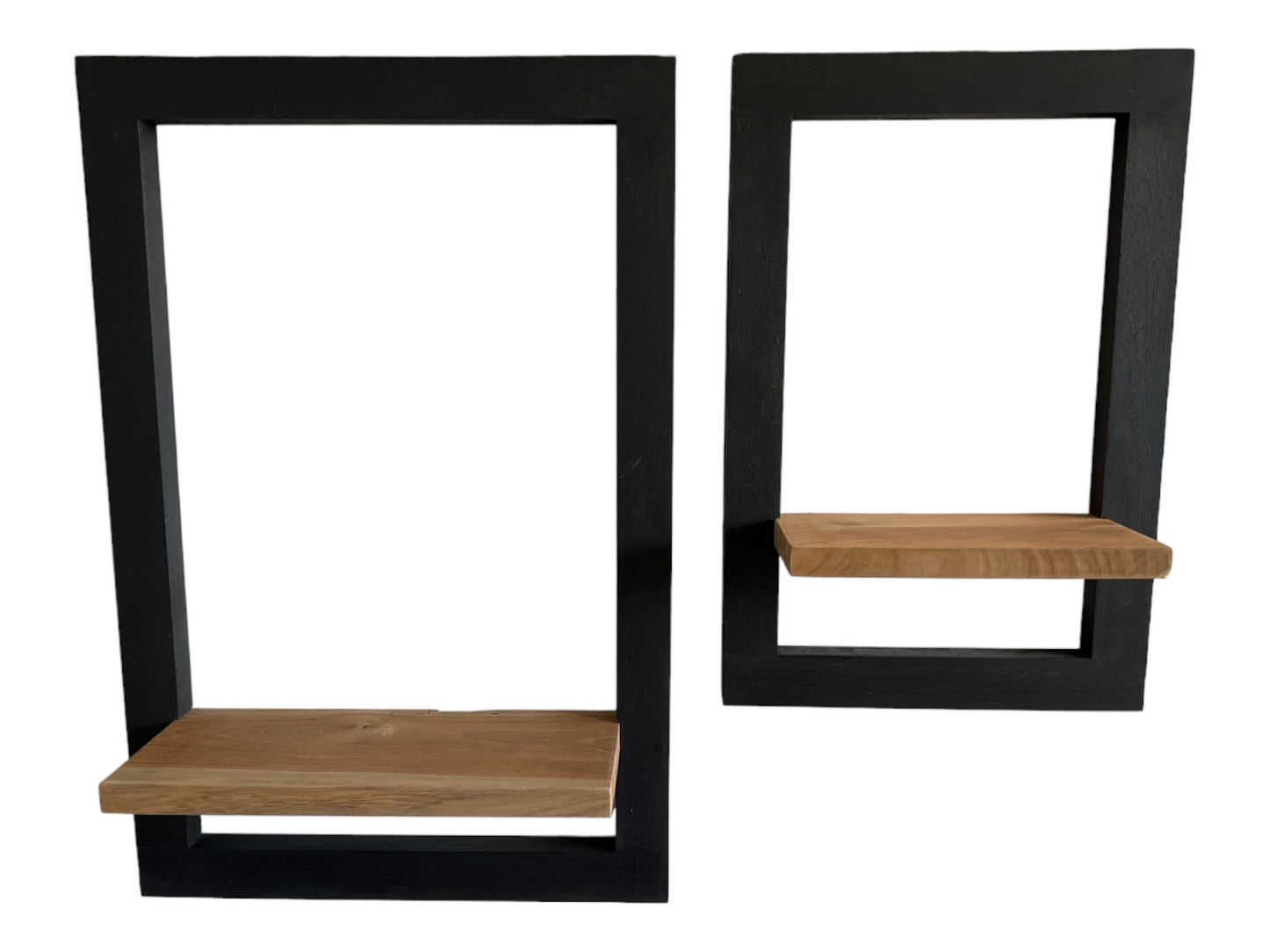 2er-Set Hängeregal aus Holz mit schwarzem Rahmen und naturbrauner Abstellfläche Wandregal Modern Wanddeko Ablage Regal Wandbild
