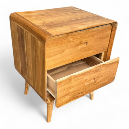 Holz Nachttisch – Beistelltisch Nachtschrank – Mit Zwei Schubladen – Aus Teak Massivholz – 50x40x60 cm