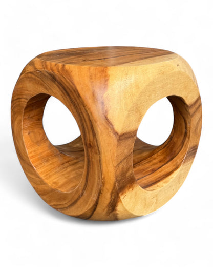 Holz Hocker – Pflanzenhocker Beistelltisch – Modern mit rundem Ausschnitt – Würfelform aus Massivholz – 40x40x40 cm