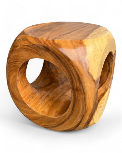 Holz Hocker – Pflanzenhocker Beistelltisch – Modern mit rundem Ausschnitt – Würfelform aus Massivholz – 40x40x40 cm