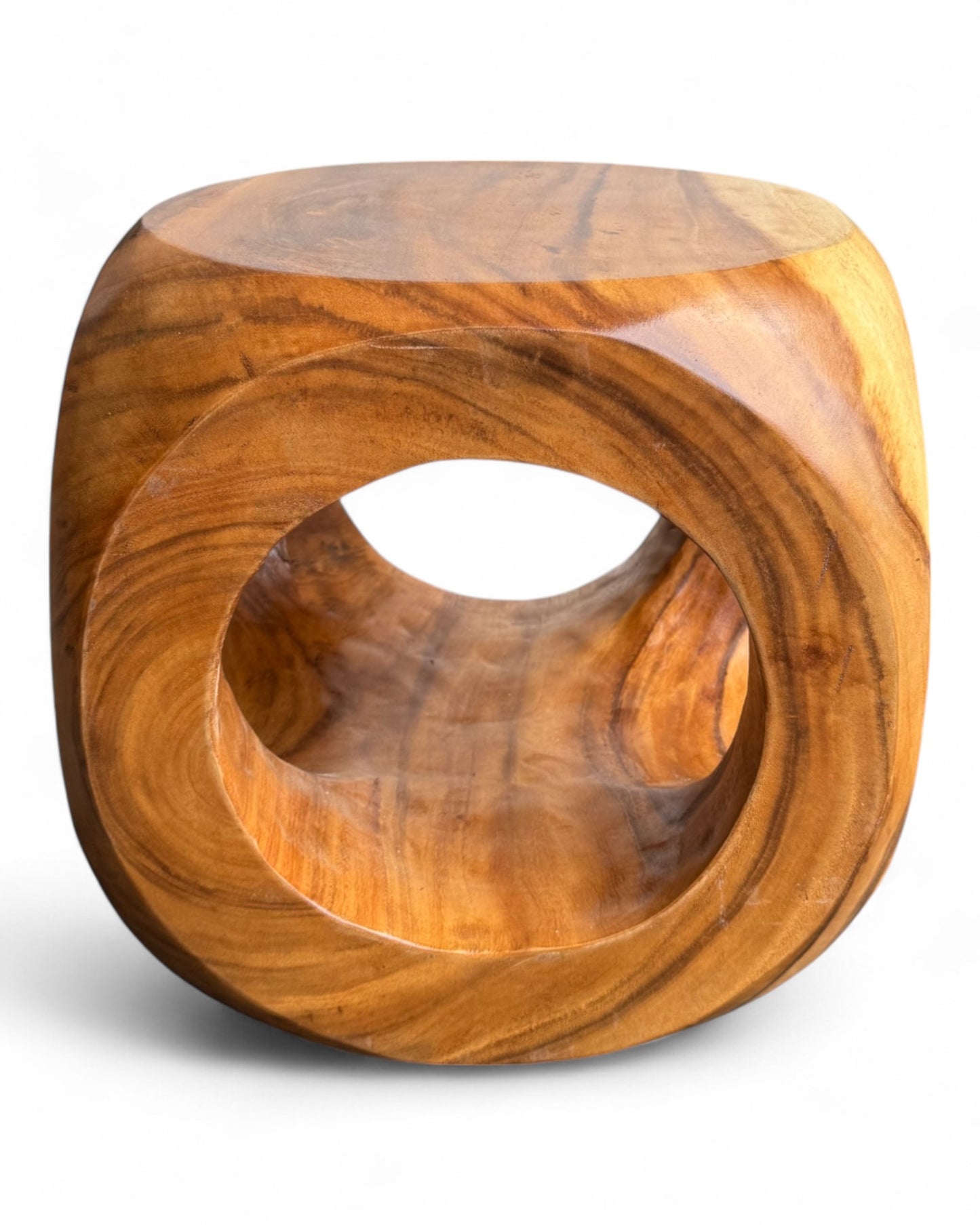 Holz Hocker – Pflanzenhocker Beistelltisch – Modern mit rundem Ausschnitt – Würfelform aus Massivholz – 40x40x40 cm