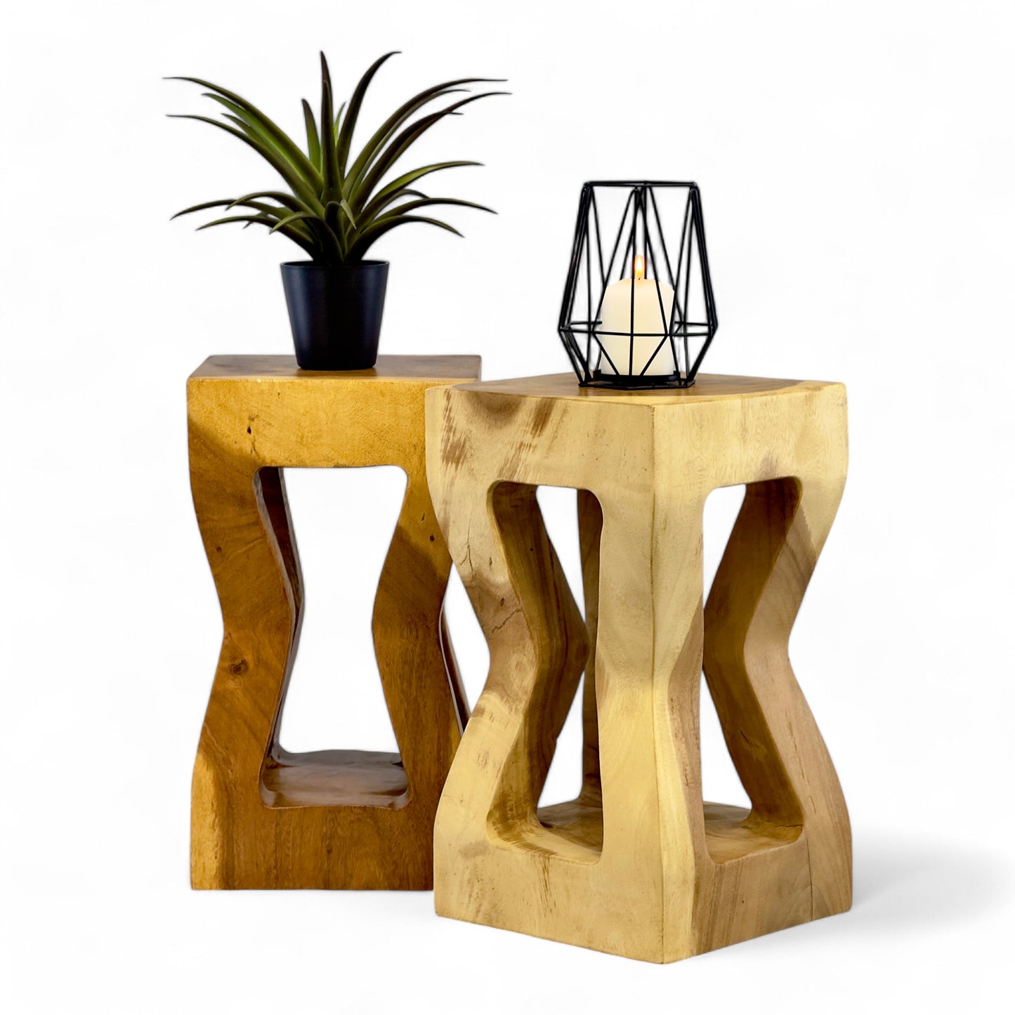 Holz Beistelltisch - Holzhocker Couchtisch Ablagetisch - Handgefertigt - Massives Suarholz - 50x28x28 cm