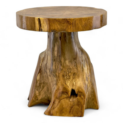 Holzhocker – Beistelltisch Blumenhocker Ablagetisch – Handgefertigt – Natürliche Form aus massivem Teakholz – 45x40x40 cm