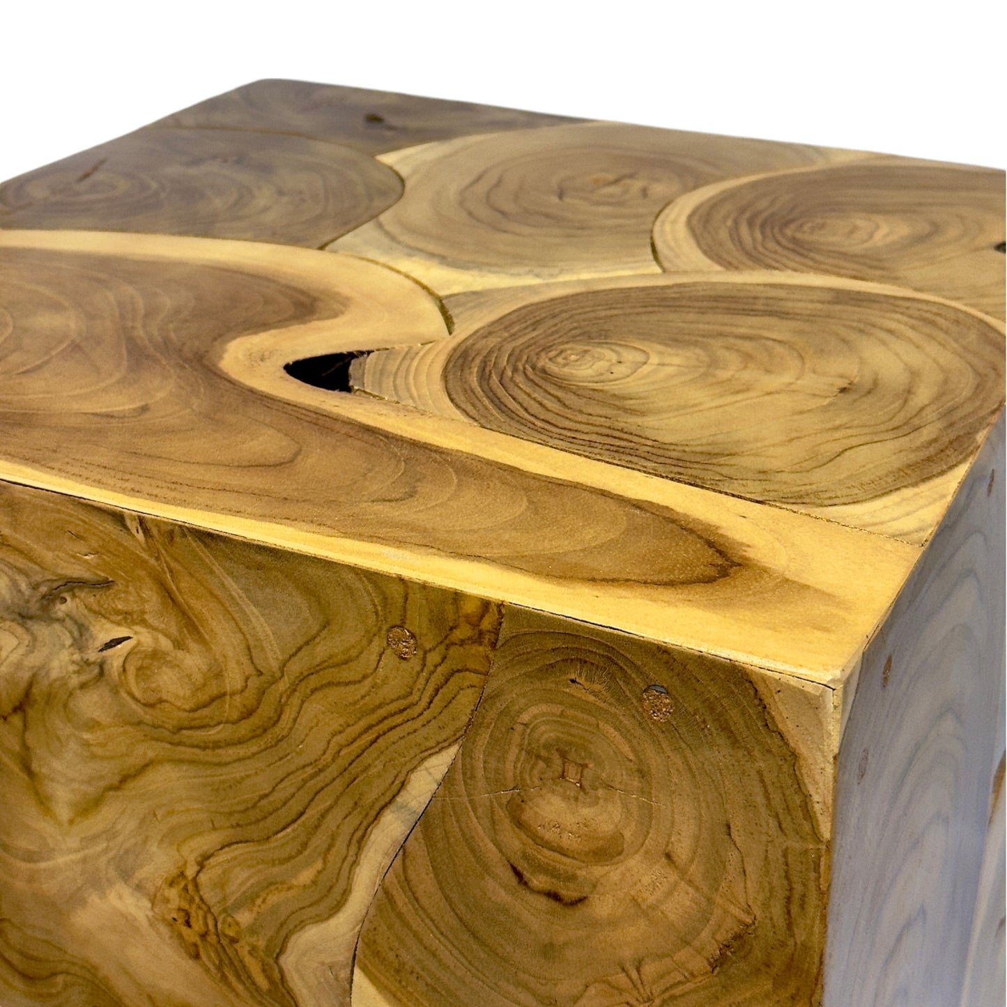 Handcrafted side table made of natural wood mosaic - Versatile as a coffee table, bedside table, stool or plant stool