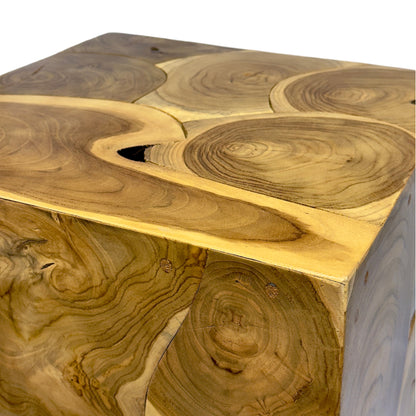 Handcrafted side table made of natural wood mosaic - Versatile as a coffee table, bedside table, stool or plant stool