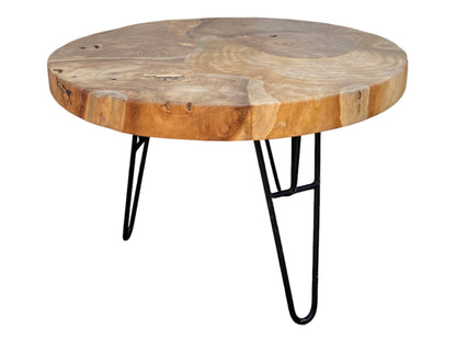 Runder Beistelltisch aus Holz und Metall: Natürlicher Stil trifft auf modernes Design