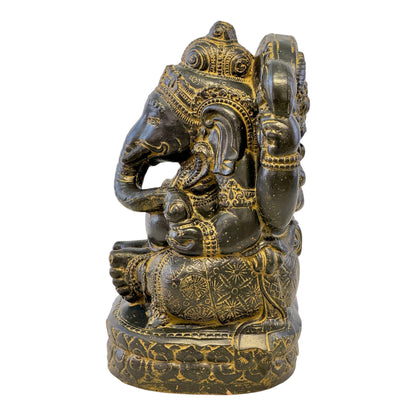 Ganesha Skulptur - Deko Raumdeko Kunstwerk - Hindu Gottheit des Glückes - Steingemisch Elefant Gelb - 45x25x25 cm