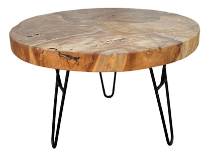 Runder Beistelltisch aus Holz und Metall: Natürlicher Stil trifft auf modernes Design