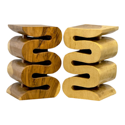 Unique Samanwood Snake Stool: Handcrafted, curved design for versatile use and stylish furnishings