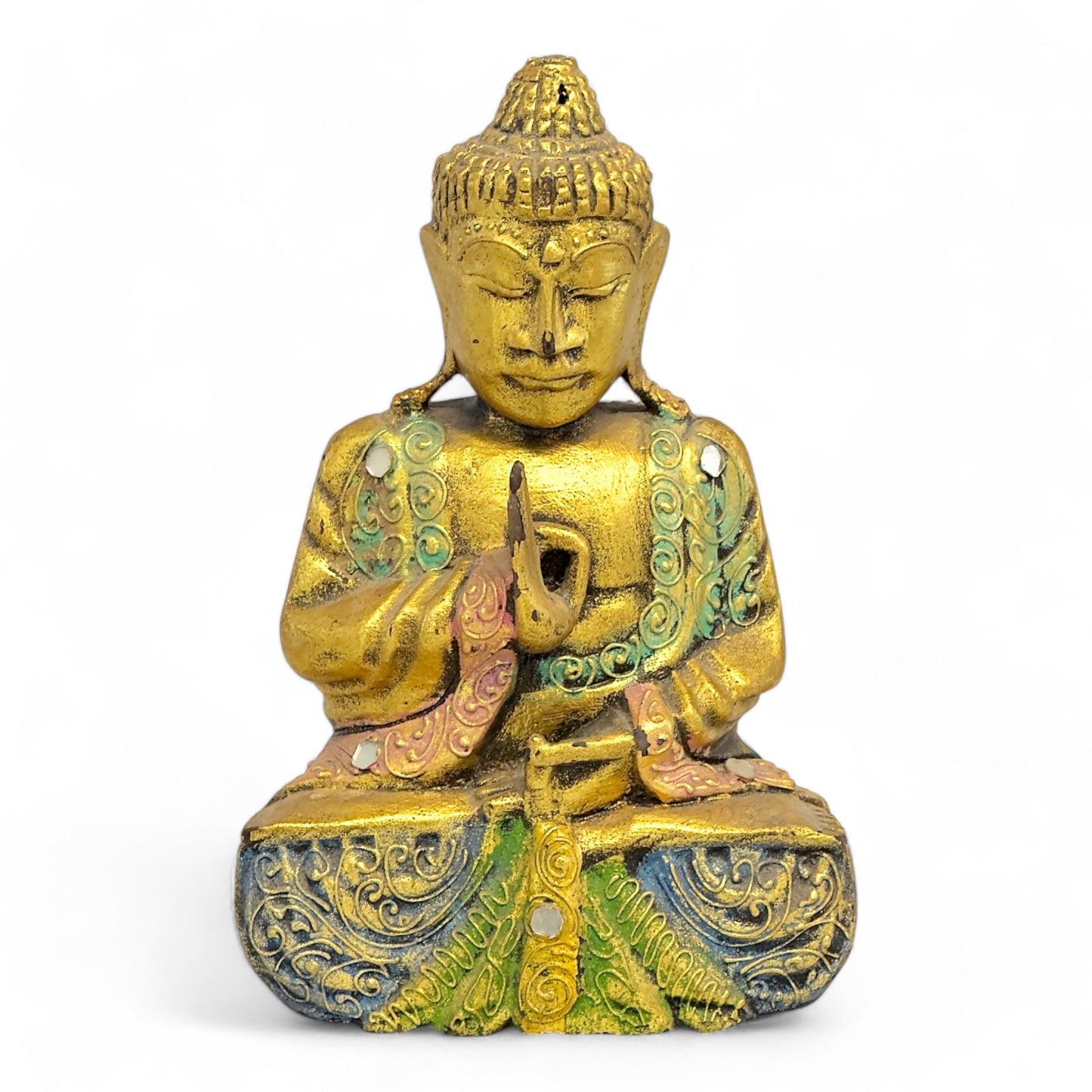 Einzelstück: Harmonie in Gold – Buddha-Figur aus Teakholz