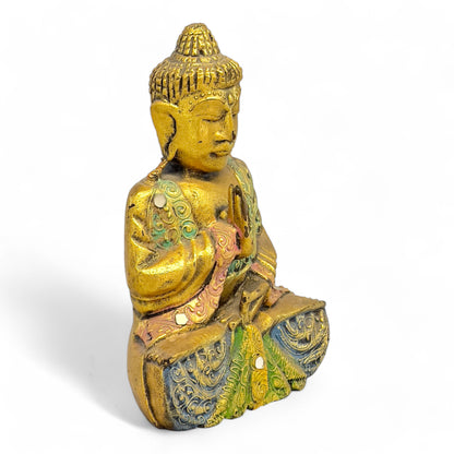 Einzelstück: Harmonie in Gold – Buddha-Figur aus Teakholz