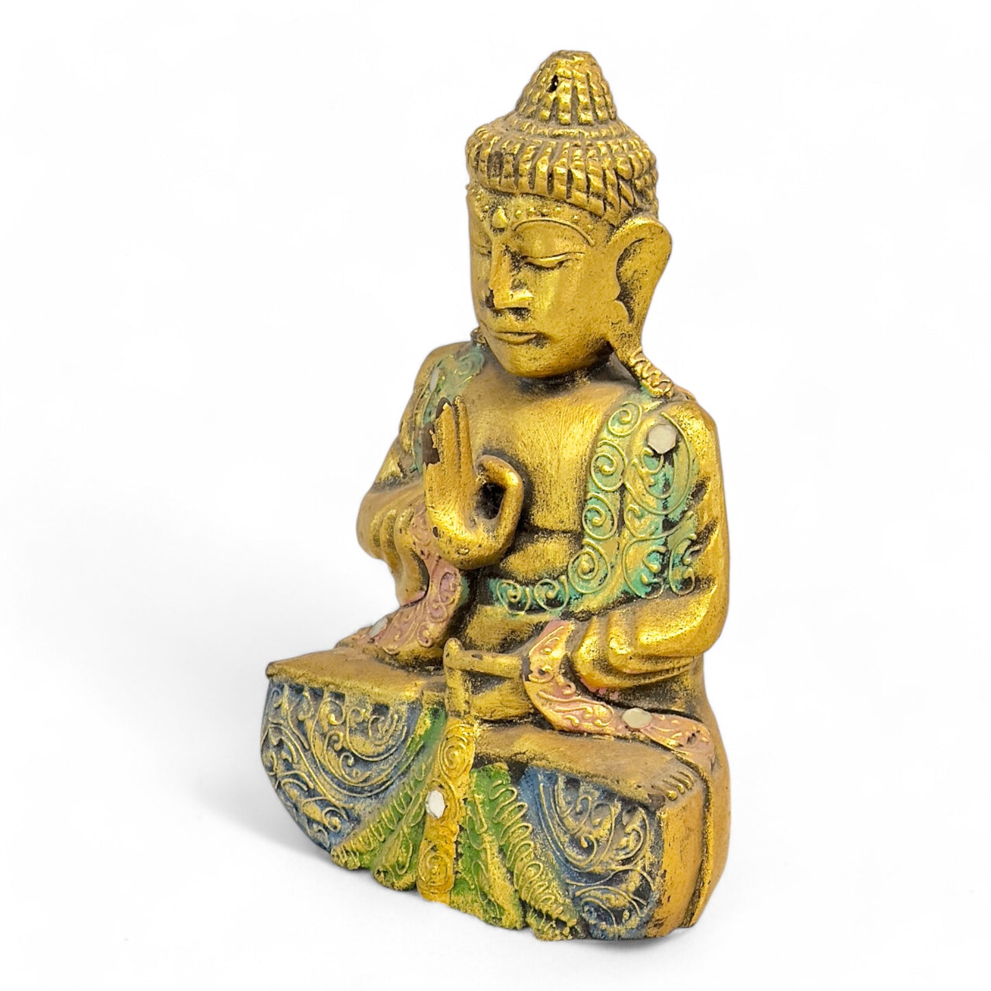 Einzelstück: Harmonie in Gold – Buddha-Figur aus Teakholz